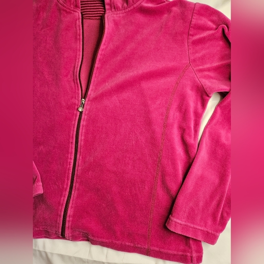 Erika Girls Bright Pink Velour Feel Full Zipper Long Sleeve Hoodie Size Large - Picture 2 of 10